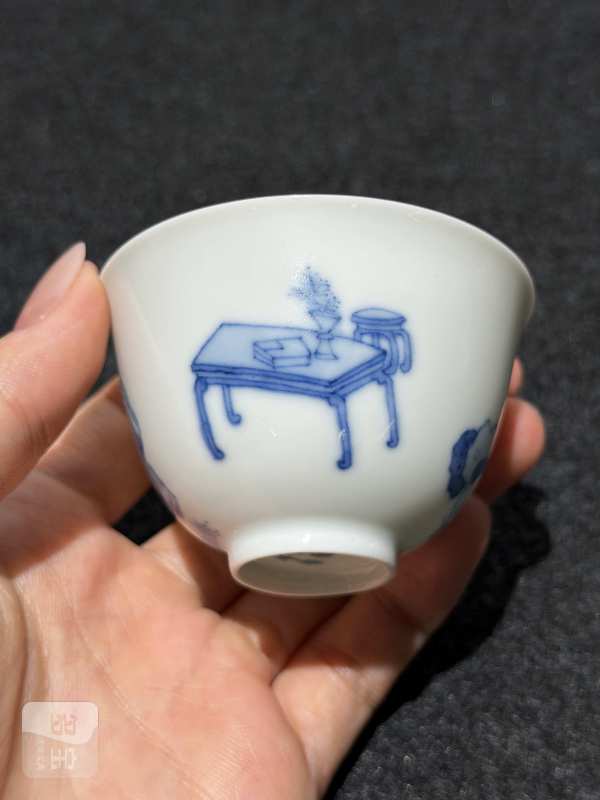 清康熙 青花人物杯 - 图3